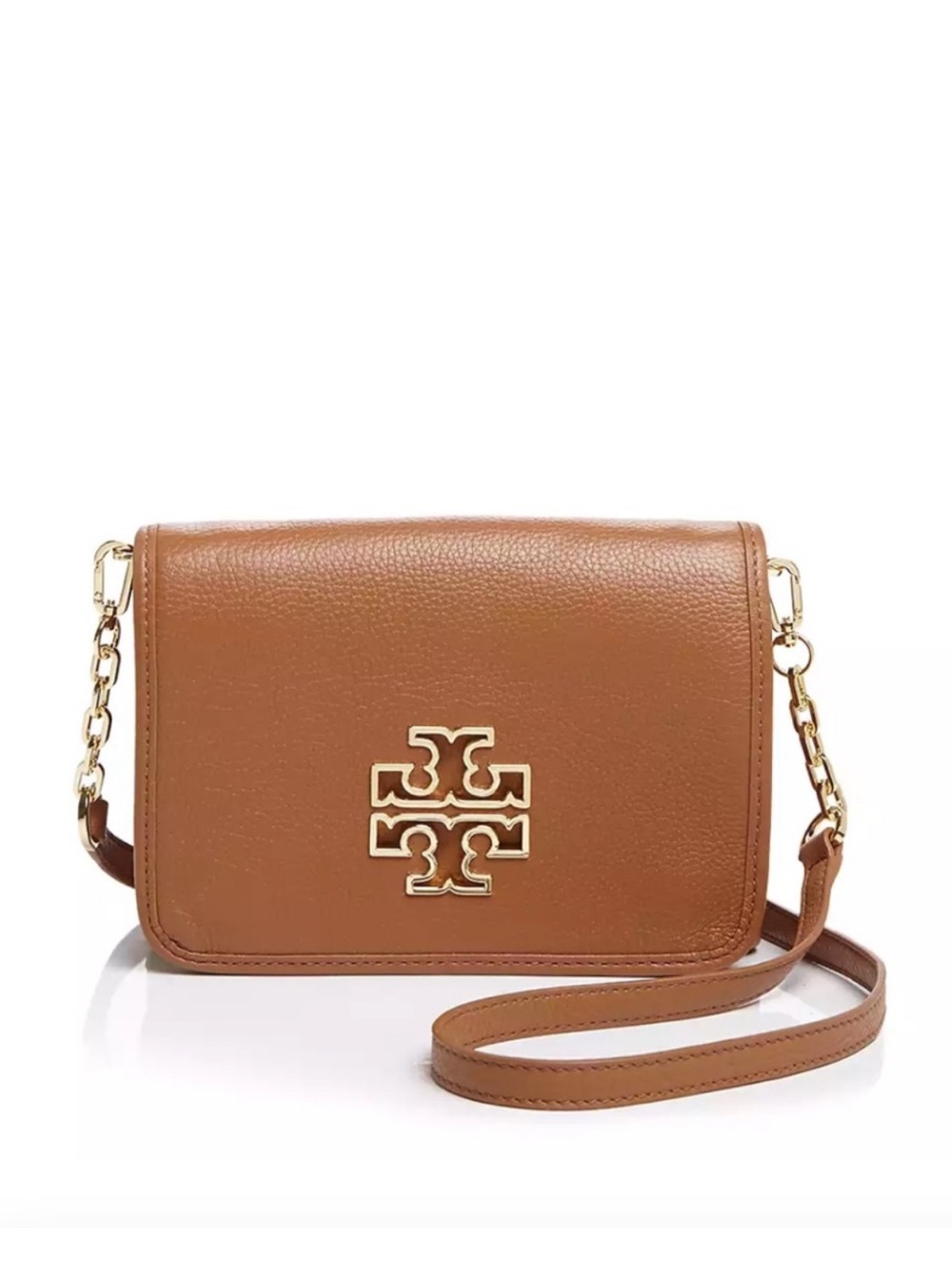 Tory Burch Britten Combo Crossbody Brown Tan pebbled leather